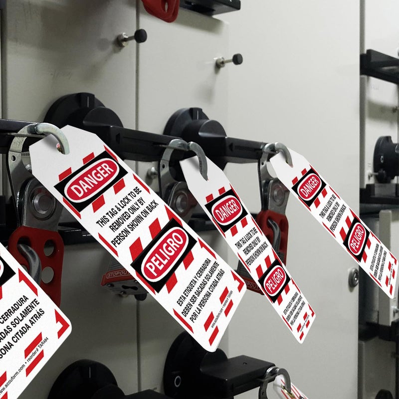 AccuformNMC 100 Lockout Tags by-The-Roll, Bilingual Danger This Tag & Lock to Be Removed Only by Person Shown On Back, US Made OSHA Compliant, Waterproof PF-Cardstock, Resists Tears, 6.25"x3", TAR464 - Image 5